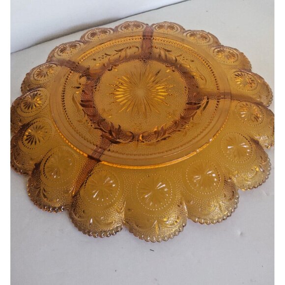 Brockway Glass AMBER "AMERICAN CONCORD" - 5 Section Divided Plate 1970's - Picture 8 of 10